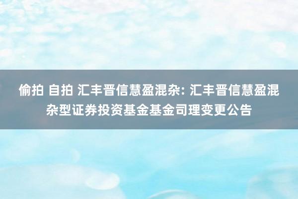 偷拍 自拍 汇丰晋信慧盈混杂: 汇丰晋信慧盈混杂型证券投资基金基金司理变更公告