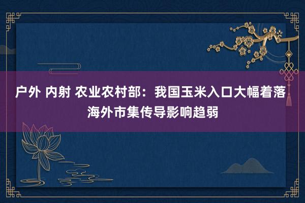 户外 内射 农业农村部：我国玉米入口大幅着落 海外市集传导影响趋弱