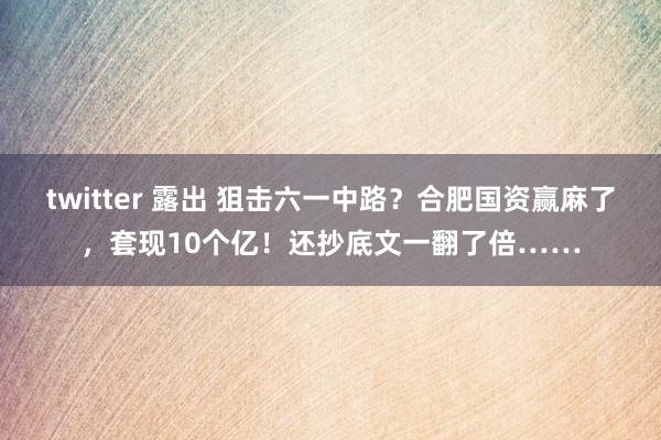 twitter 露出 狙击六一中路？合肥国资赢麻了，套现10个亿！还抄底文一翻了倍……