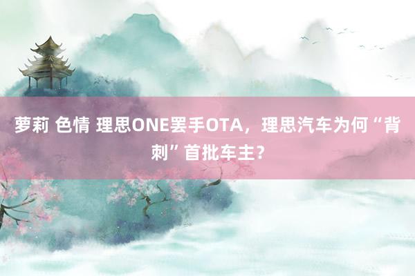 萝莉 色情 理思ONE罢手OTA，理思汽车为何“背刺”首批车主？