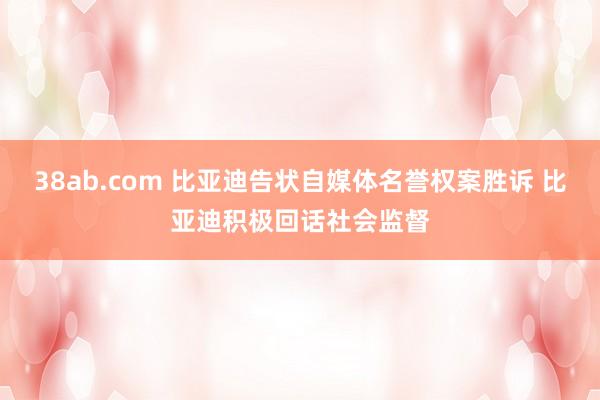 38ab.com 比亚迪告状自媒体名誉权案胜诉 比亚迪积极回话社会监督