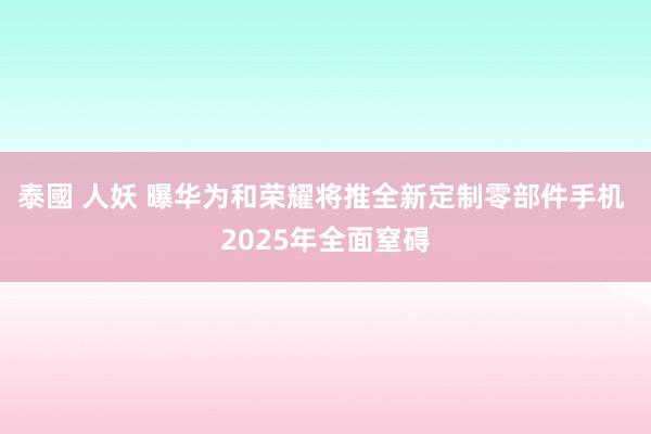 泰國 人妖 曝华为和荣耀将推全新定制零部件手机 2025年全面窒碍