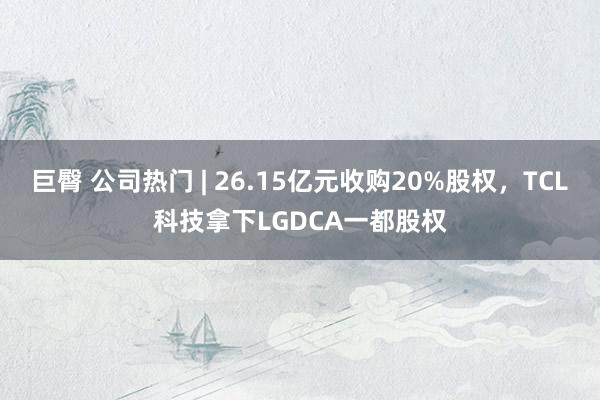 巨臀 公司热门 | 26.15亿元收购20%股权，TCL科技拿下LGDCA一都股权